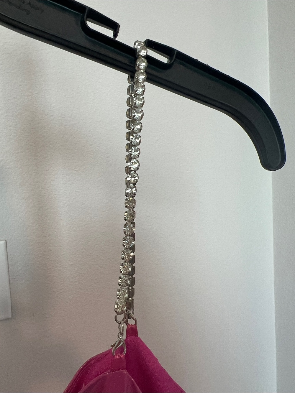 QUEEN OF SPARKLES Hot Pink Shiny Midi Dress with Chain Straps - Picture 4 of 4